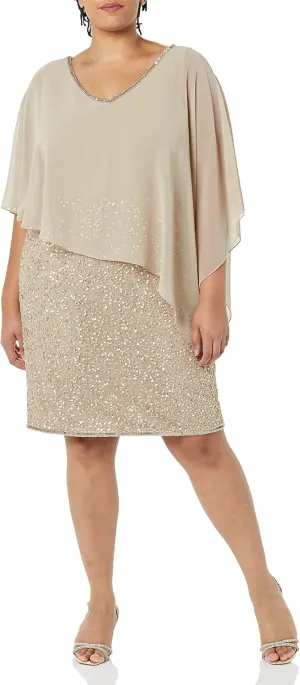 J Kara Women's Caplet Short Cocktail Beaded Dress