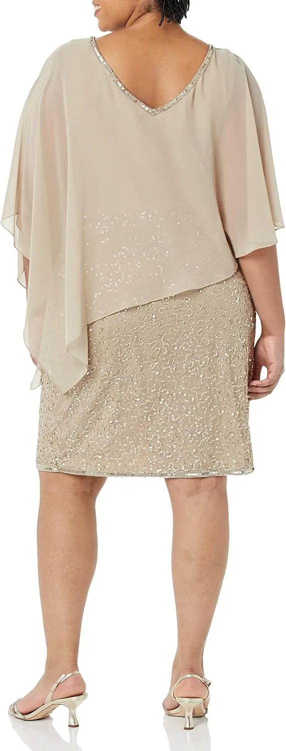 J Kara Women's Caplet Short Cocktail Beaded Dress