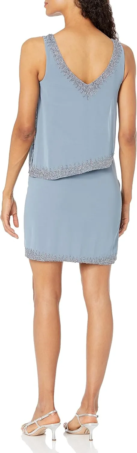 J Kara Women's Short Cocktail Blouson Straight Fit Dress