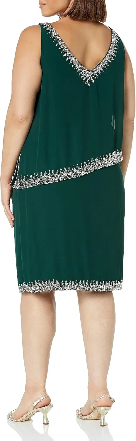 J Kara Women's Short Cocktail Blouson Straight Fit Dress