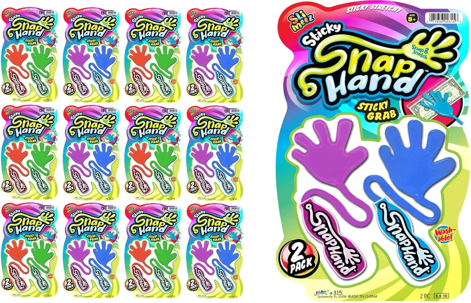 JA-RU Super Stretchy Sticky Hand Fidget Toy (12 Pack, 24 Sticky Hands) Sticky Slap Hand for Kids & Adults. Bulk Party Favors Goodie Bag Birthday Gifts Easter Basket Stuffers Classroom Prizes. 315-12s
