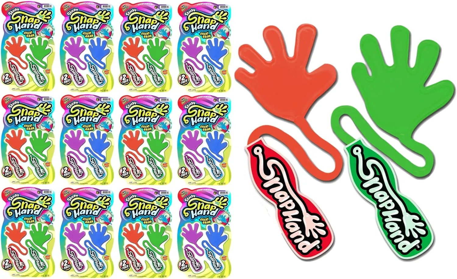 JA-RU Super Stretchy Sticky Hand Fidget Toy (12 Pack, 24 Sticky Hands) Sticky Slap Hand for Kids & Adults. Bulk Party Favors Goodie Bag Birthday Gifts Easter Basket Stuffers Classroom Prizes. 315-12s