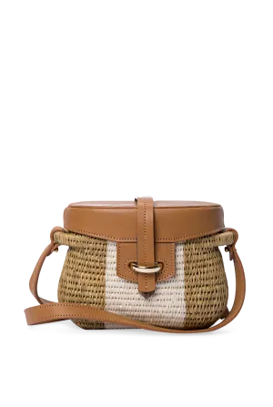 Jabu Woven Grass & Leather Basket Bag In Tan & Natural