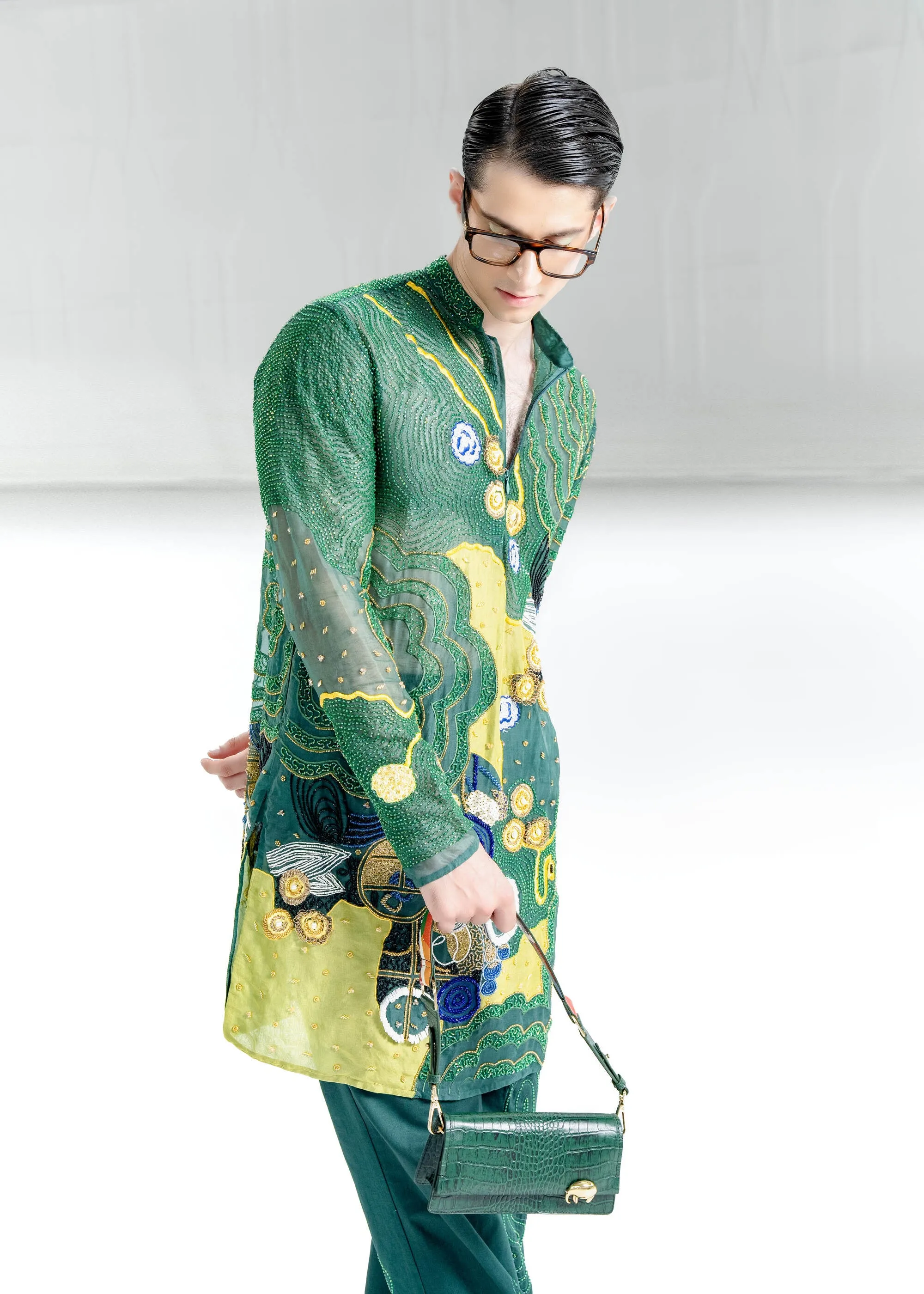 Jade Verdant Embellished Kurta with Ameoba Pants