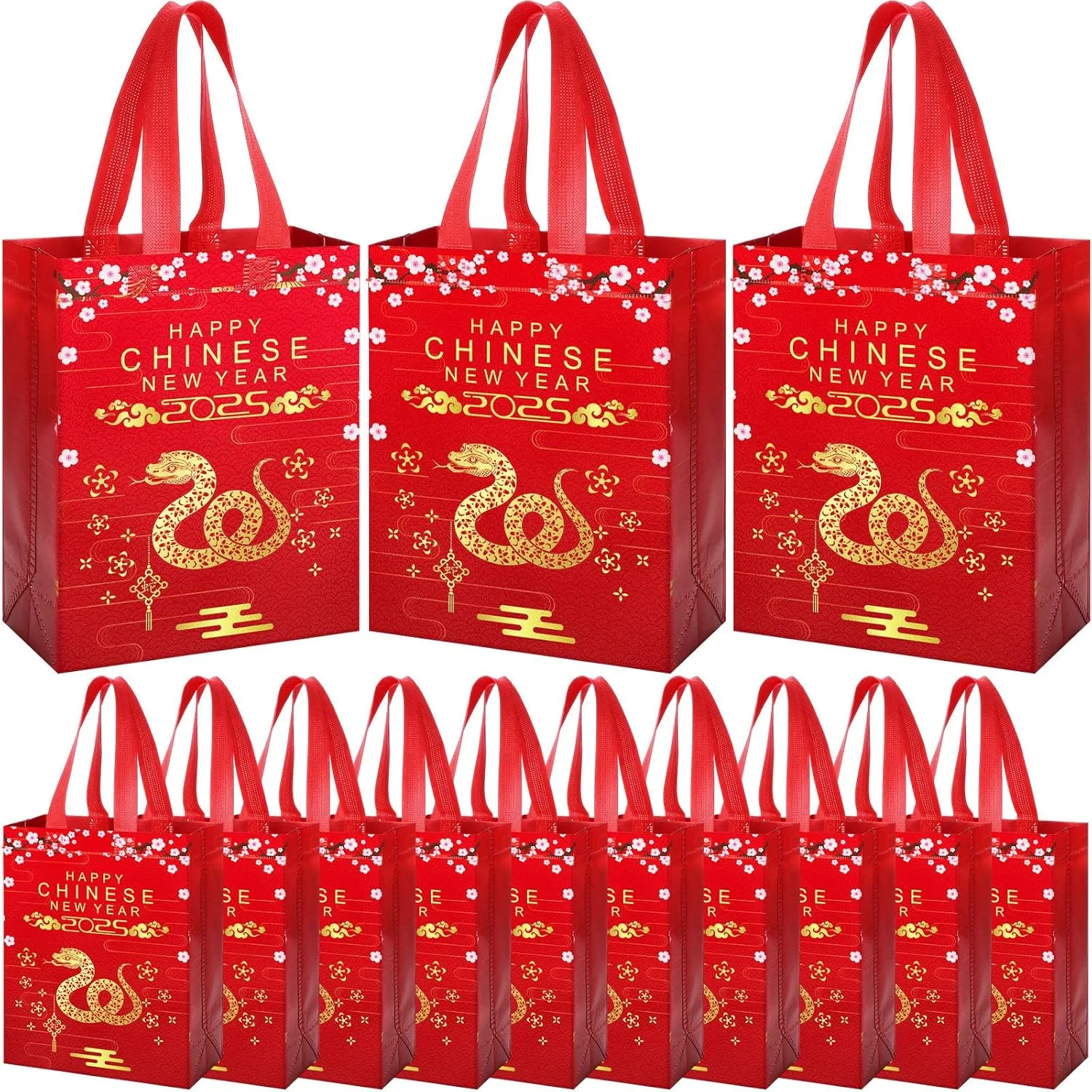 JaGely 30 Pcs Chinese New Year Gift Bags with Handle Lunar New Year Gift Bags Spring Festival Goodie Treat Party Supplies for Family Neighbor Friend(Classic)