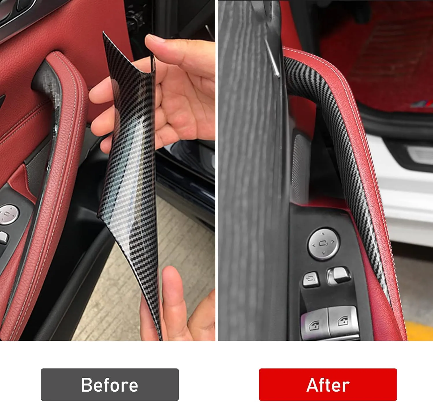 Jaronx Compatible with BMW 5 Series G30 G31 Door Handle Covers 2017-2022, Carbon Fiber Pattern Interior Door Pull Handle Covers Compatible with BMW 5 G30/G31 518d,520d,520i,525d,530d,530e,530i,540i