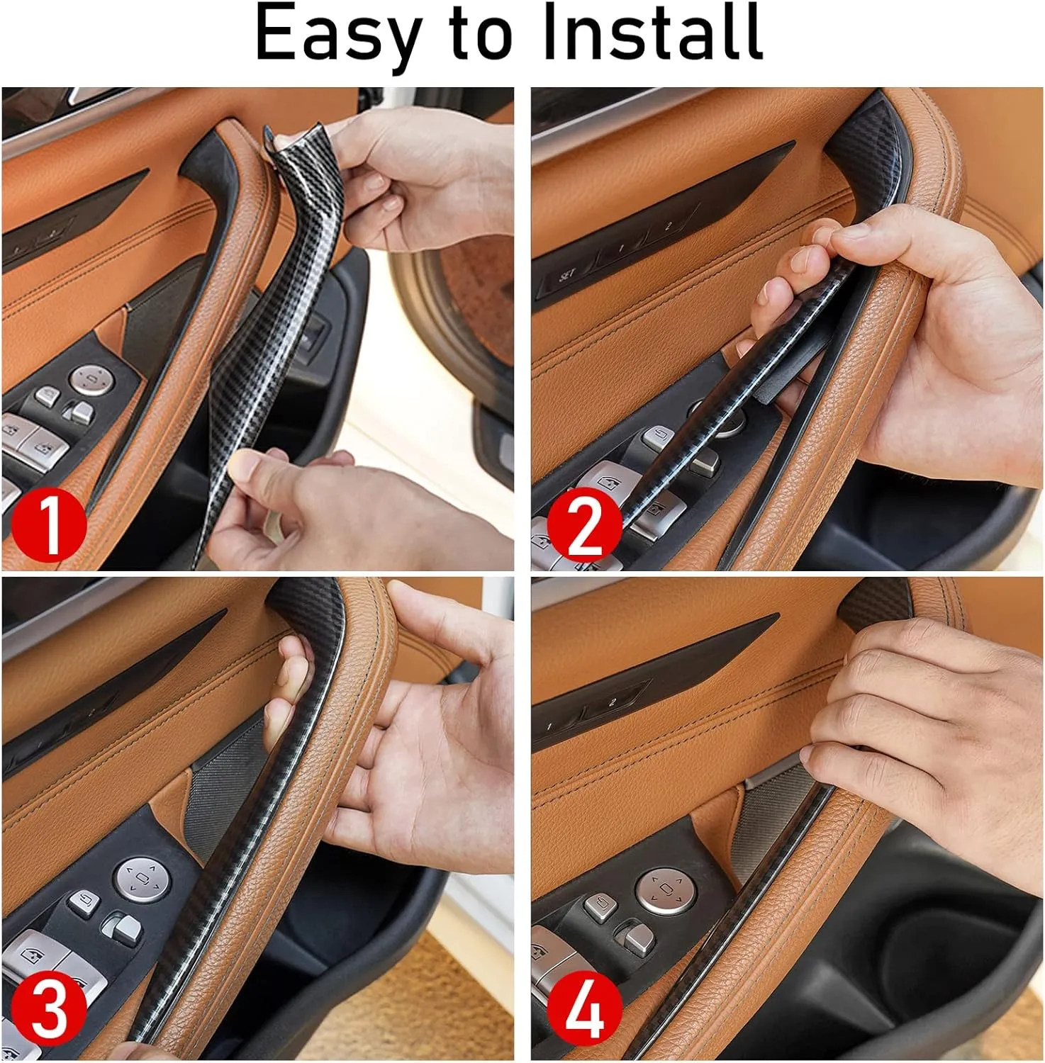 Jaronx Compatible with BMW 5 Series G30 G31 Door Handle Covers 2017-2022, Carbon Fiber Pattern Interior Door Pull Handle Covers Compatible with BMW 5 G30/G31 518d,520d,520i,525d,530d,530e,530i,540i