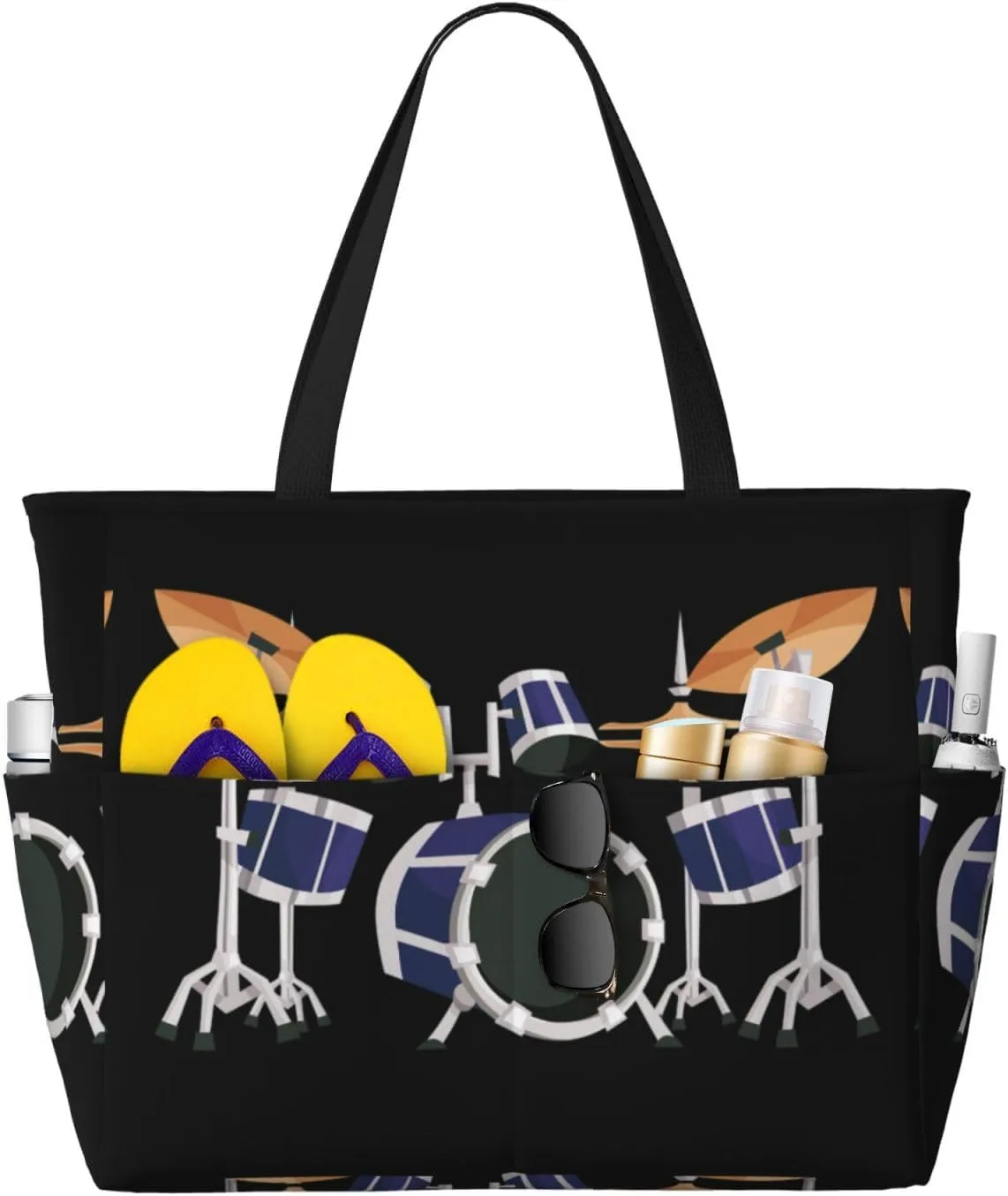 Jazz Drumprint Large Capacity Beach Travel Bag,With Zipper And Pockets For Travel Vacation Gym