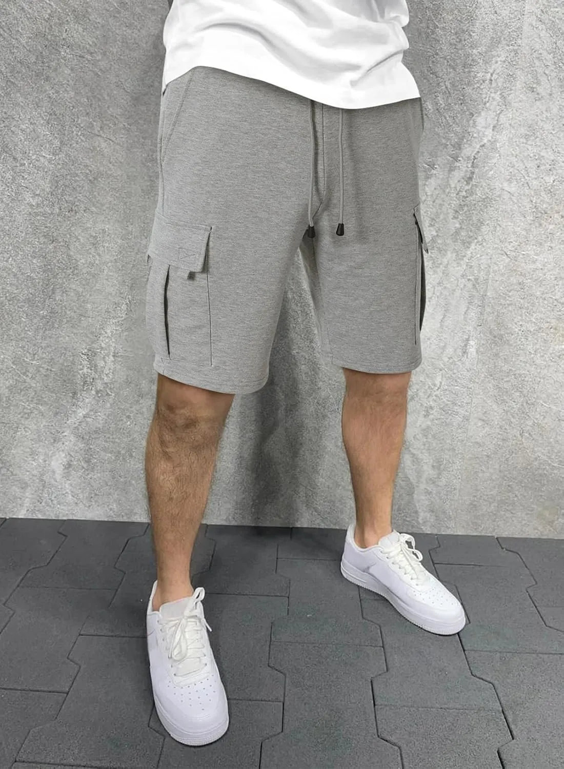 JMIERR Mens Cargo Sweat Shorts - Casual Drawstring Elastic Waist Cotton Athletic Workout Gym Jogger Shorts with 5 Pockets