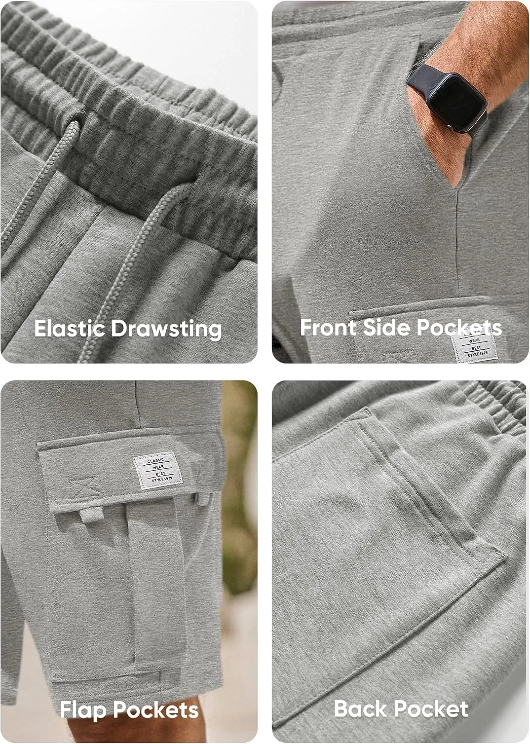 JMIERR Mens Cargo Sweat Shorts - Casual Drawstring Elastic Waist Cotton Athletic Workout Gym Jogger Shorts with 5 Pockets