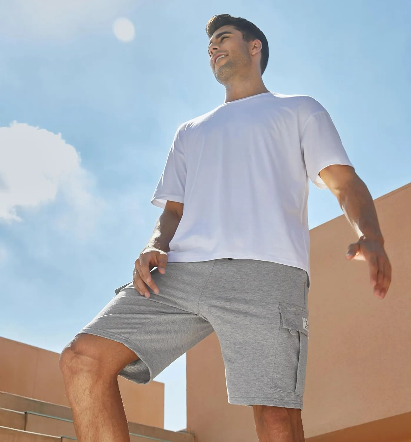 JMIERR Mens Cargo Sweat Shorts - Casual Drawstring Elastic Waist Cotton Athletic Workout Gym Jogger Shorts with 5 Pockets