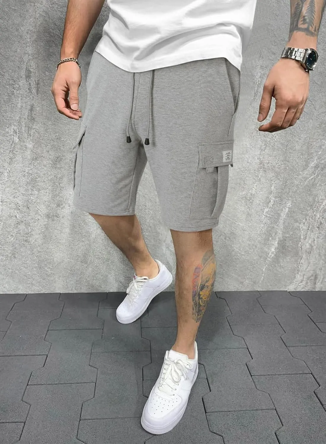 JMIERR Mens Cargo Sweat Shorts - Casual Drawstring Elastic Waist Cotton Athletic Workout Gym Jogger Shorts with 5 Pockets