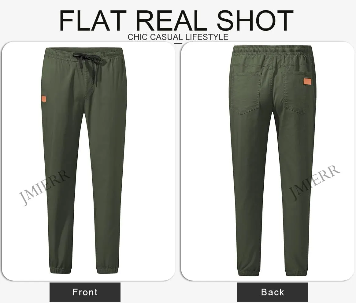 JMIERR Mens Casual Joggers Pants - Cotton Drawstring Chino Cargo Pants Hiking Outdoor Twill Track Jogging Sweatpants Pants