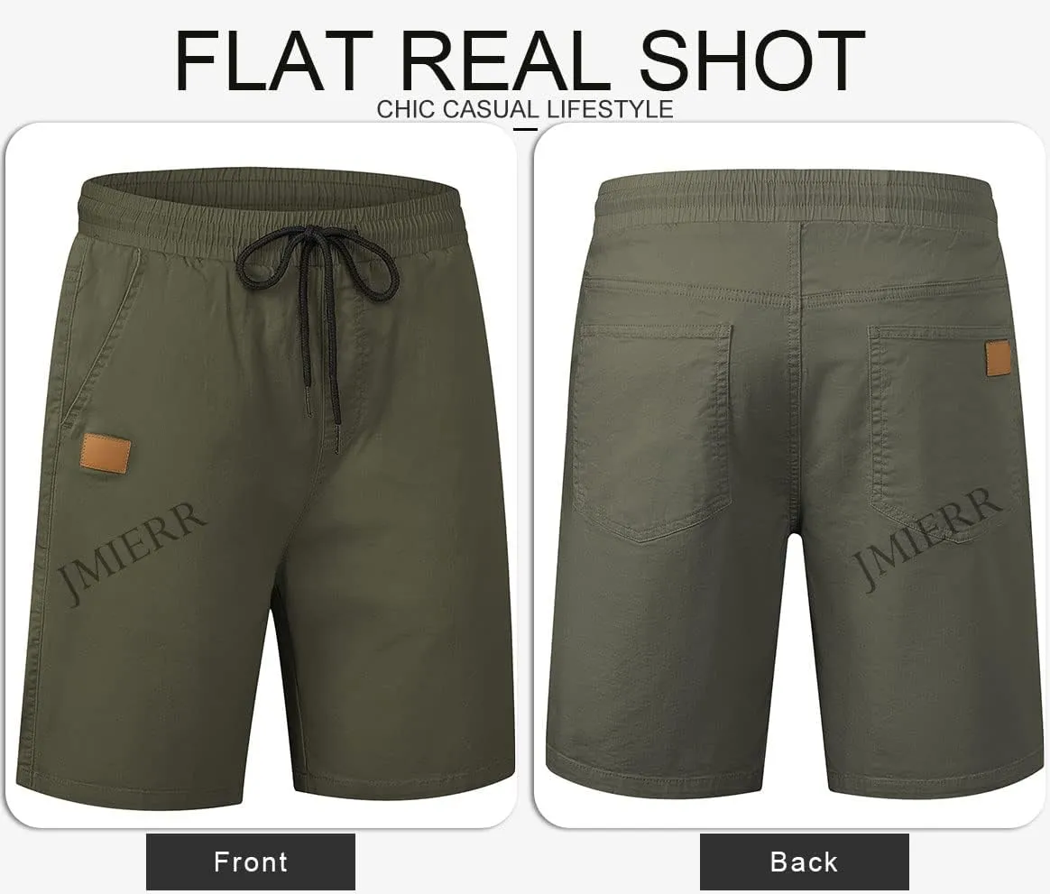 JMIERR Mens Casual Shorts - Cotton Drawstring Summer Beach Stretch Twill Chino Golf Shorts