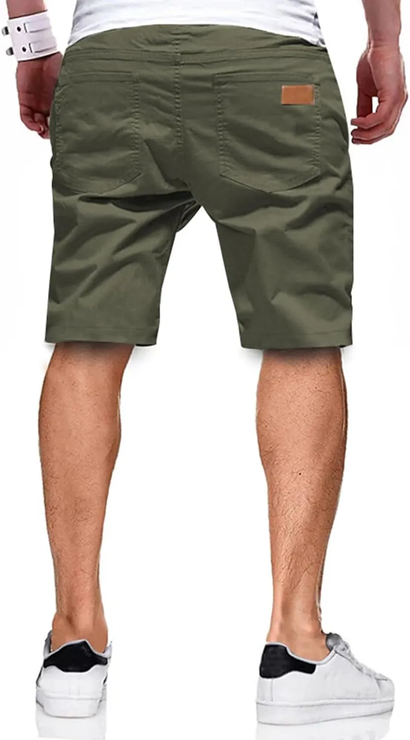 JMIERR Mens Casual Shorts - Cotton Drawstring Summer Beach Stretch Twill Chino Golf Shorts