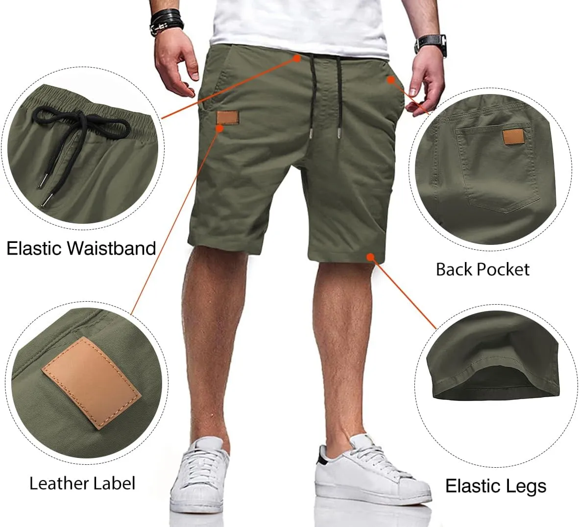 JMIERR Mens Casual Shorts - Cotton Drawstring Summer Beach Stretch Twill Chino Golf Shorts