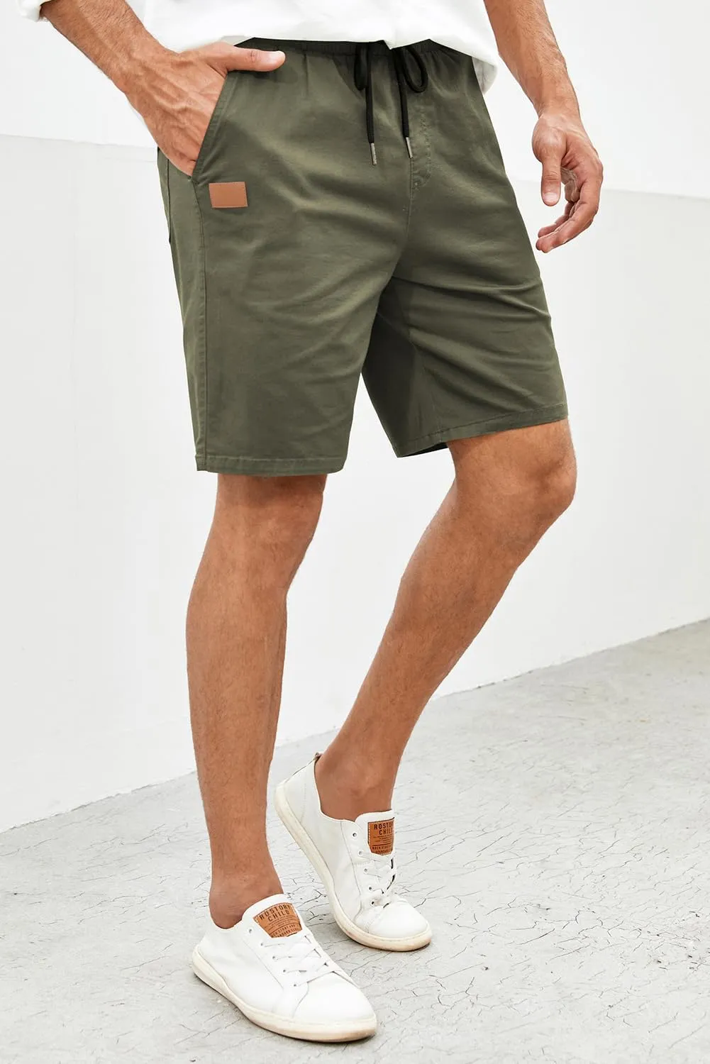 JMIERR Mens Casual Shorts - Cotton Drawstring Summer Beach Stretch Twill Chino Golf Shorts