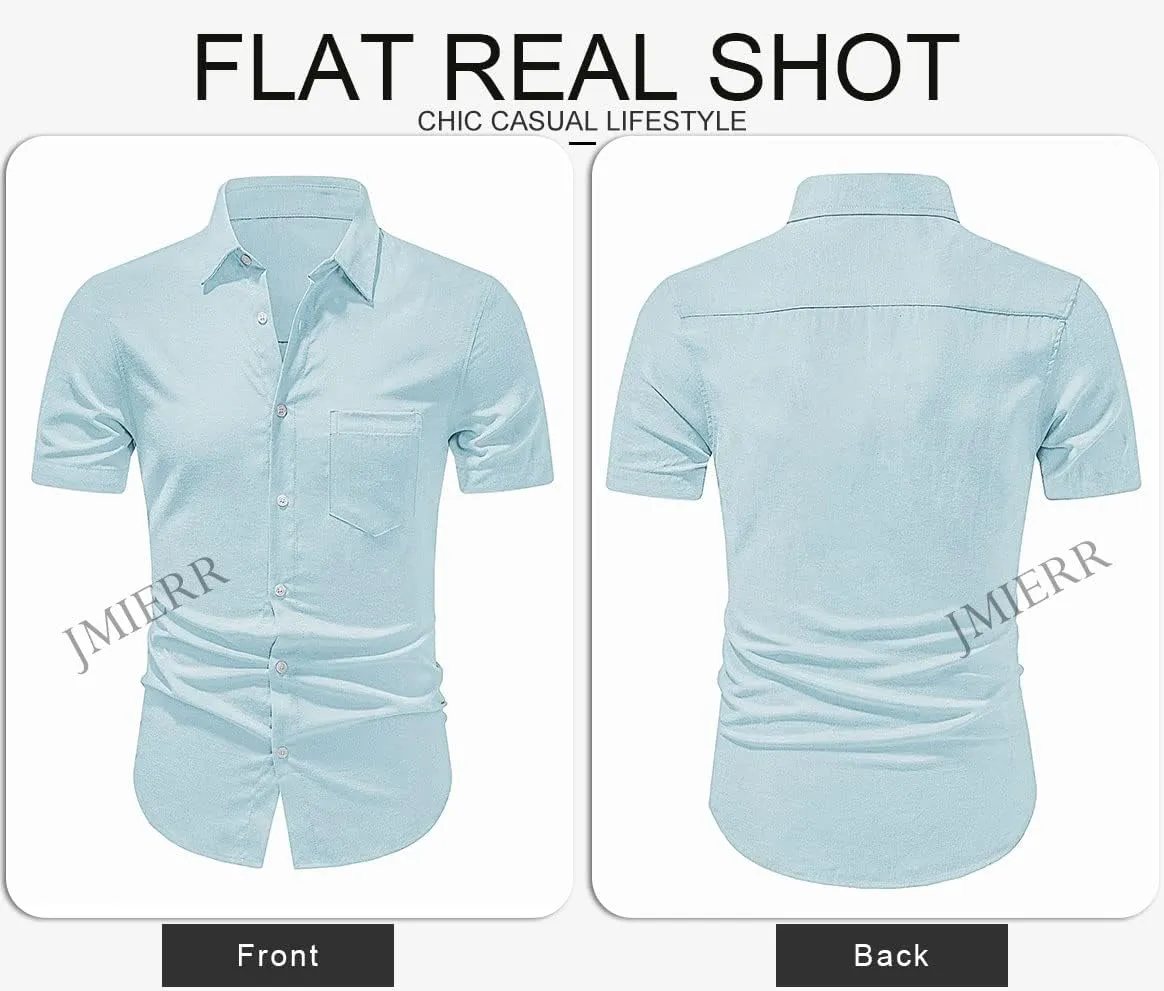 JMIERR Men's Casual Stylish Short Sleeve Button-Up Striped Dress Shirts Cotton Beach Shirt