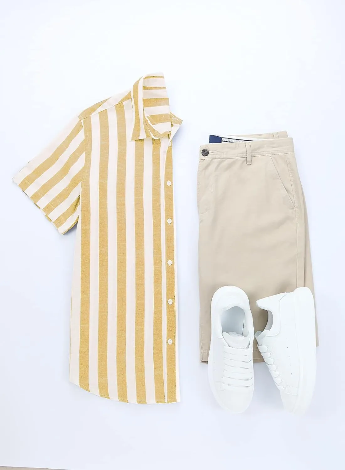 JMIERR Men's Casual Stylish Short Sleeve Button-Up Striped Dress Shirts Cotton Beach Shirt