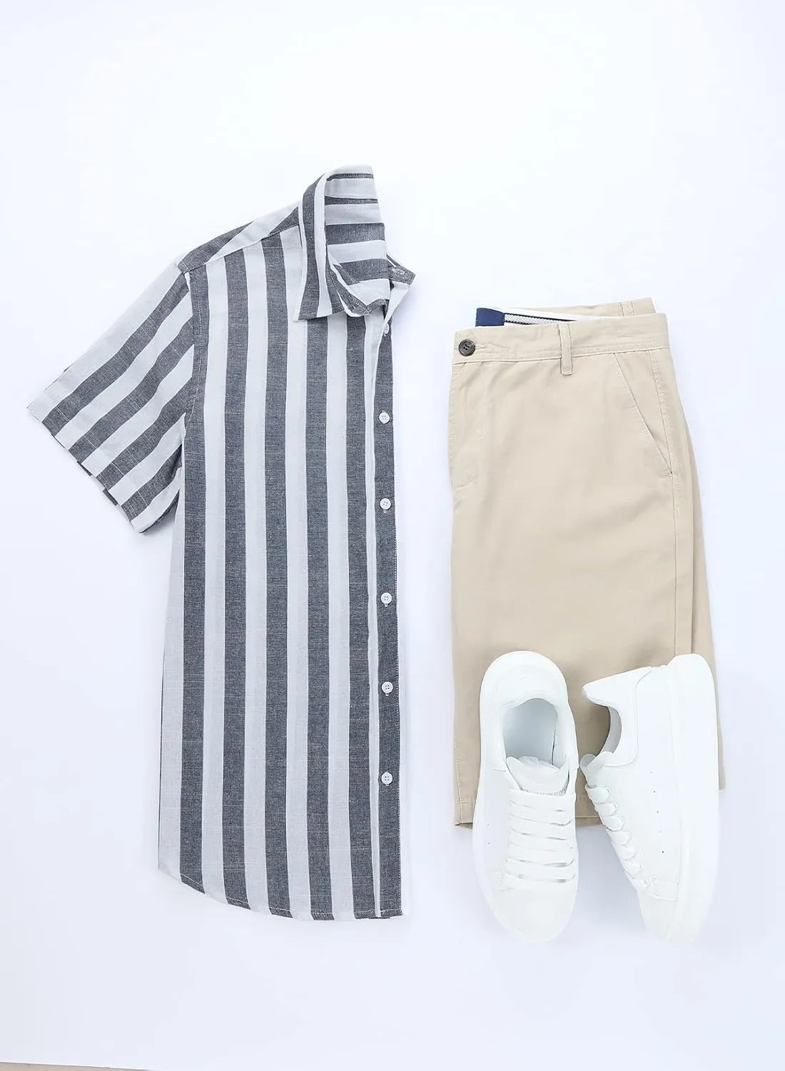 JMIERR Men's Casual Stylish Short Sleeve Button-Up Striped Dress Shirts Cotton Beach Shirt