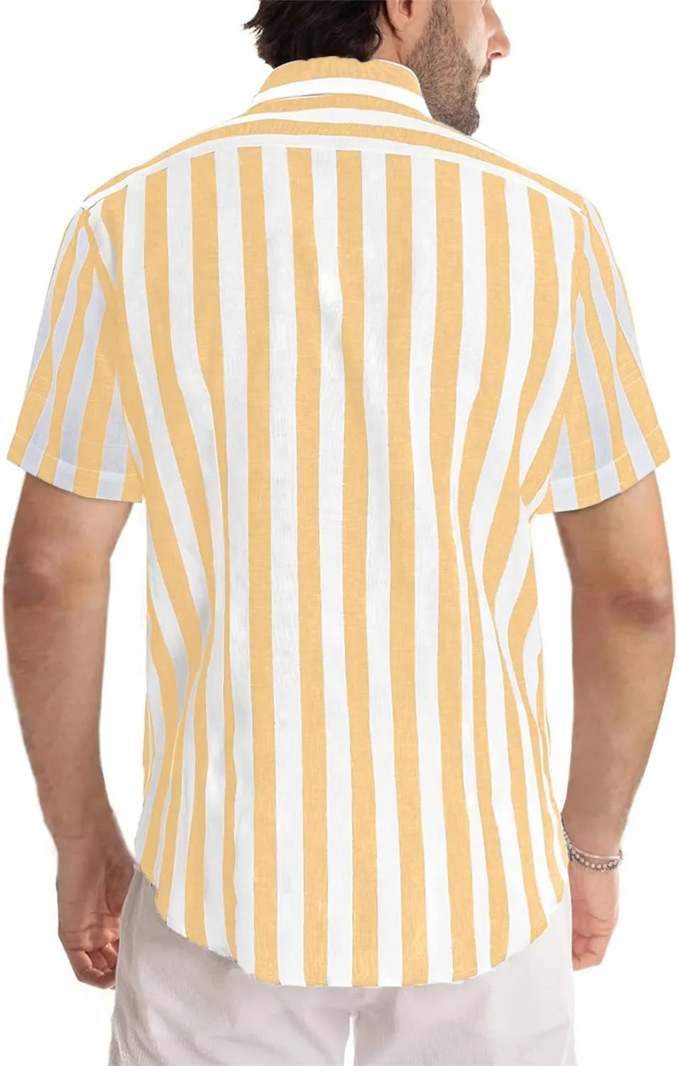 JMIERR Men's Casual Stylish Short Sleeve Button-Up Striped Dress Shirts Cotton Beach Shirt