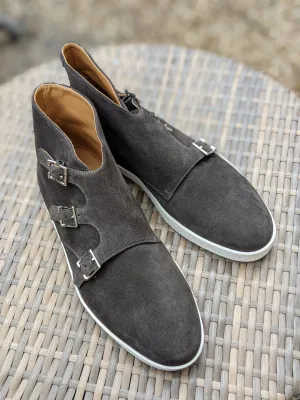 John Lobb - Howell Triple Monks - Grey Suede and white sole - UK10.5 - E fitting