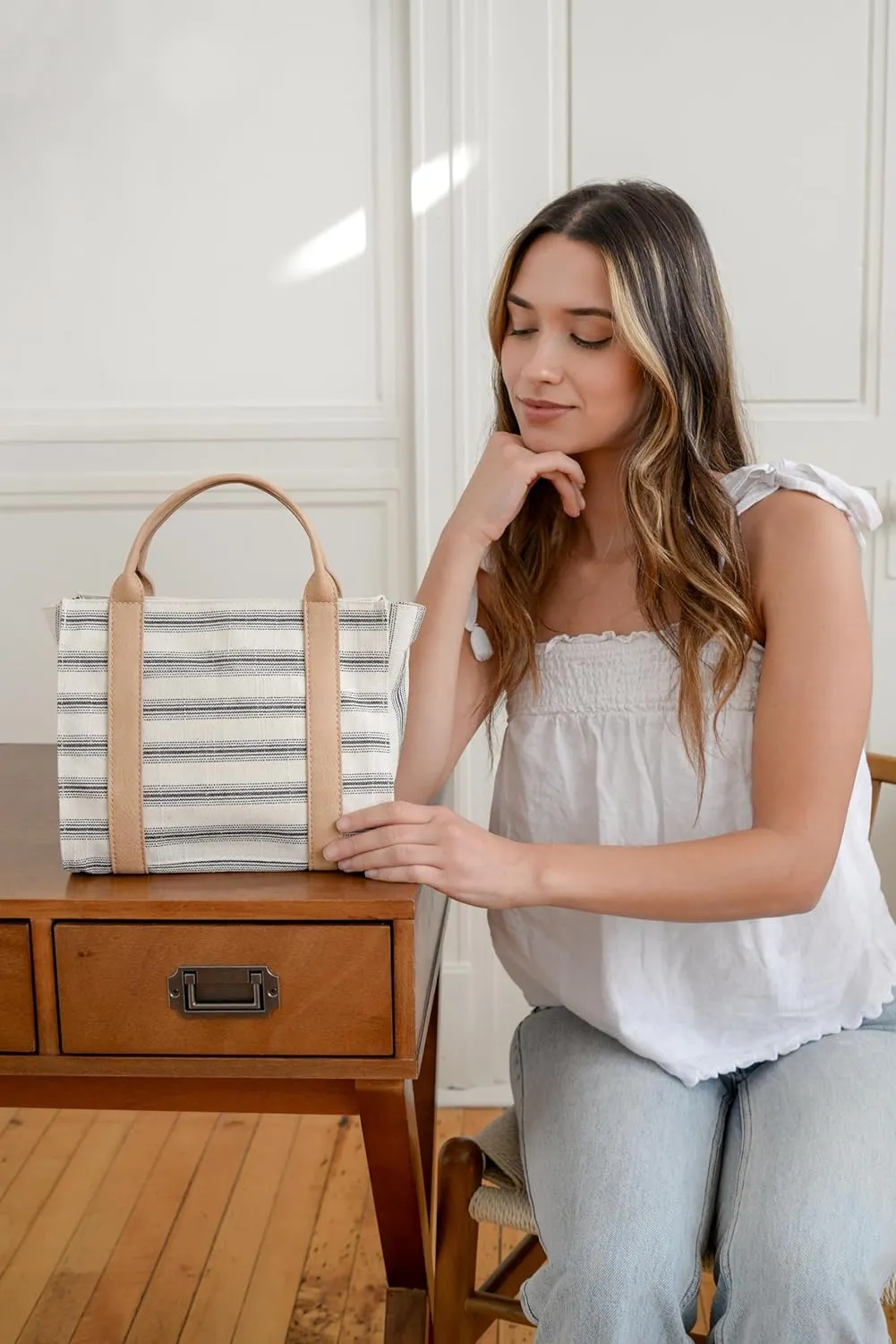 Joy Susan Women's Fashion Purse Gale Pencil Stripe Medium Tote in Canvas Hand Bag