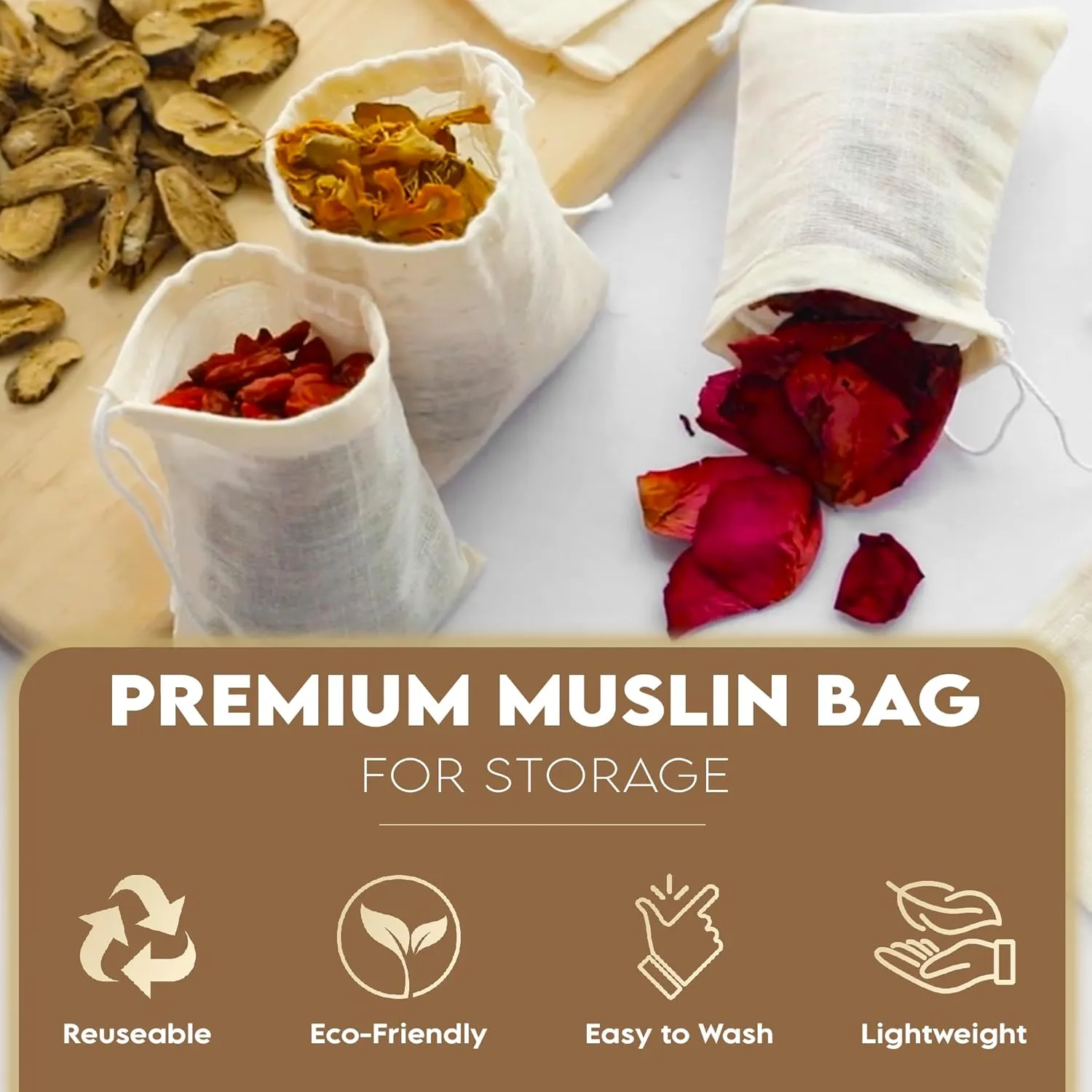 JW CRAFT Reusable Cotton Muslin Drawstring Bags 6x8 Inches 50 Pack Floral Pattern Gift Bags for Multiple Occasions