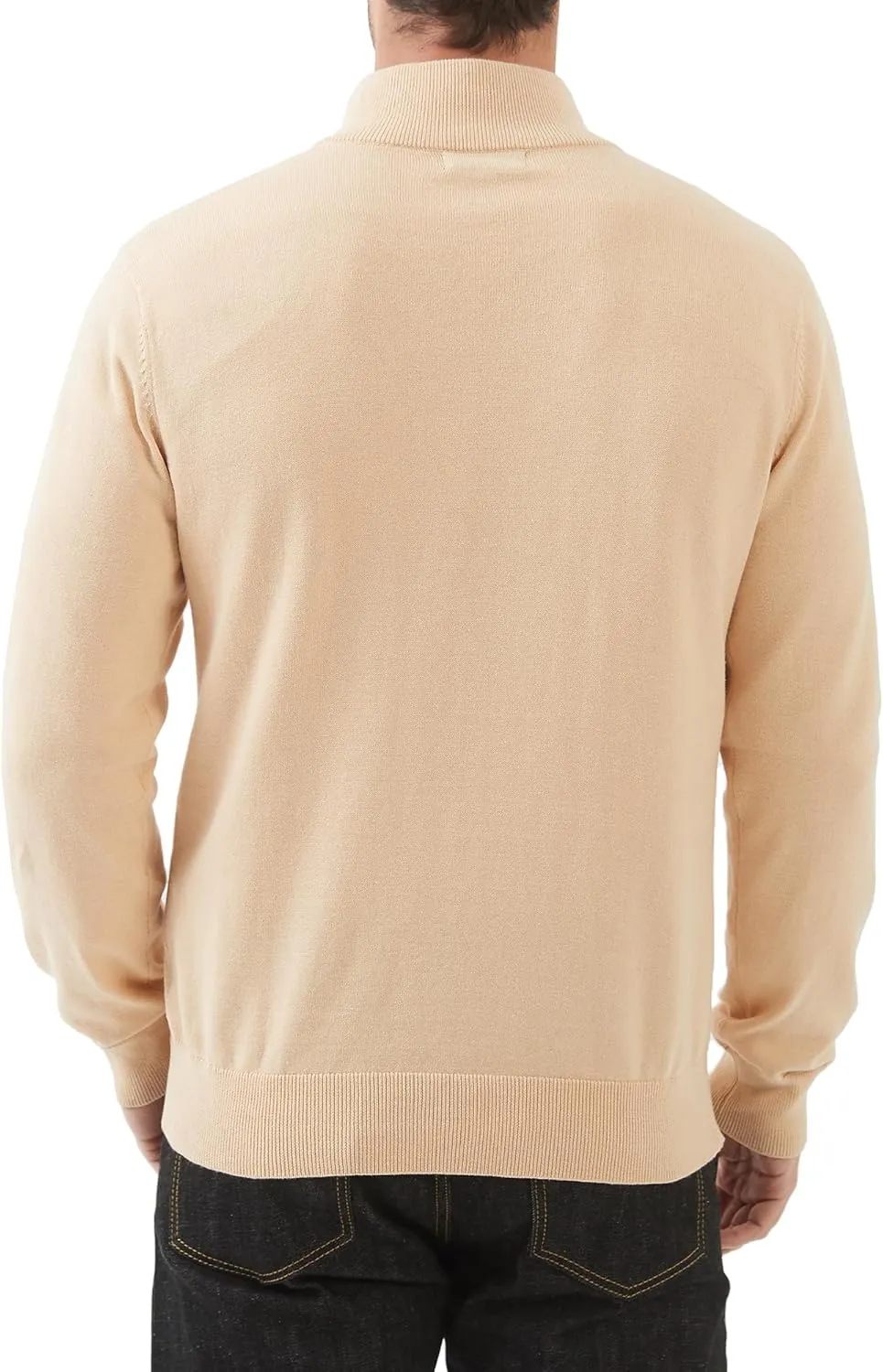 Kallspin Men's Quarter-Zip Sweater Pure Cotton Mock Neck Knit Long Sleeve Pullover Sweater
