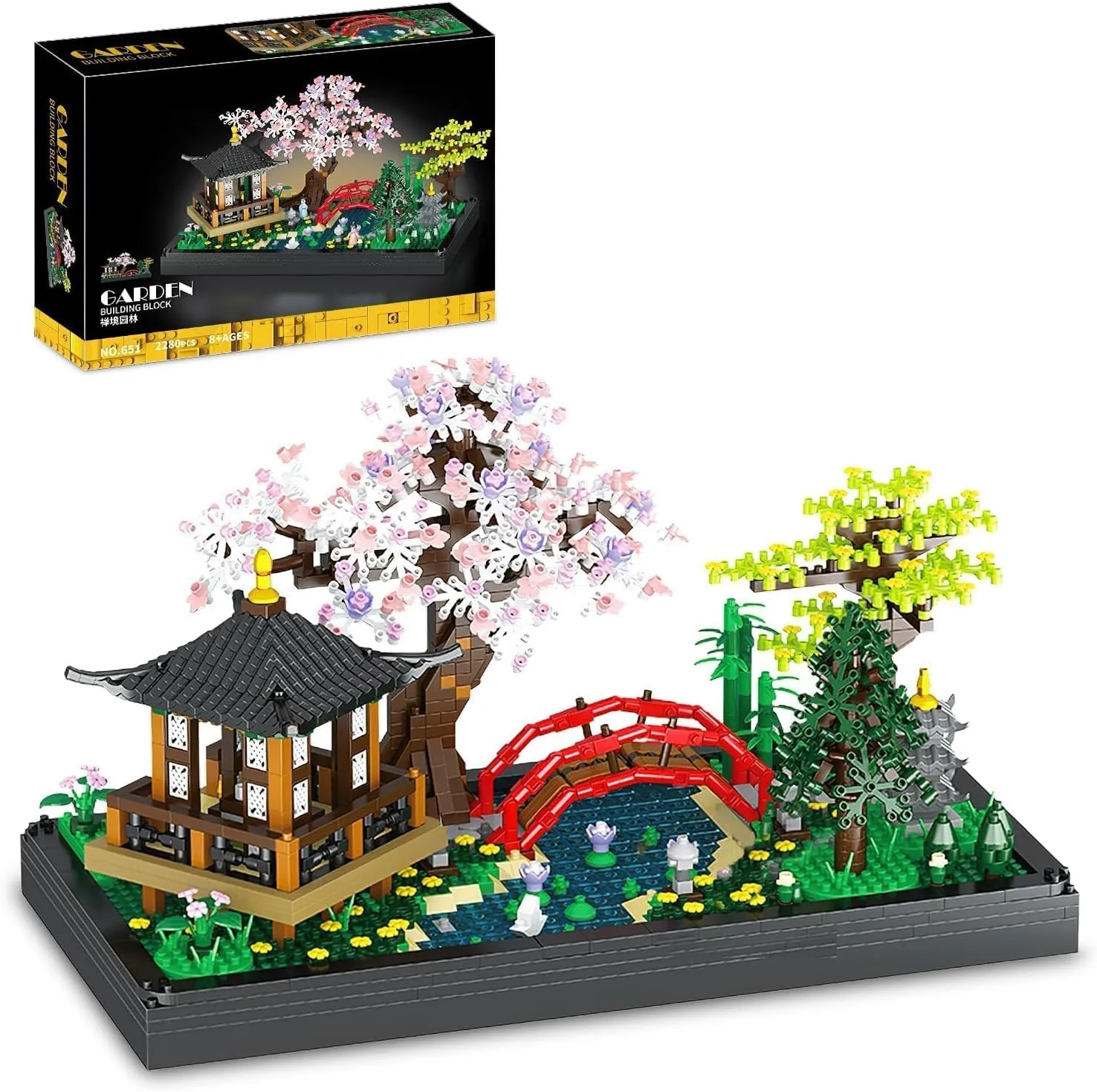 kanglejia Japanese Zen Gardens and Meditation Cherry Blossom Garden Pavilion Bridge Mini Building Blocks Set Bonsai Trees Building Set for Adults and Kids Toy Building Sets (2280 Pcs)