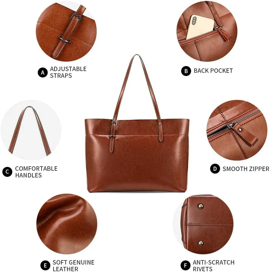 Kattee Vintage Genuine Leather Tote Shoulder Bag for Women Satchel Handbag with Top Handles