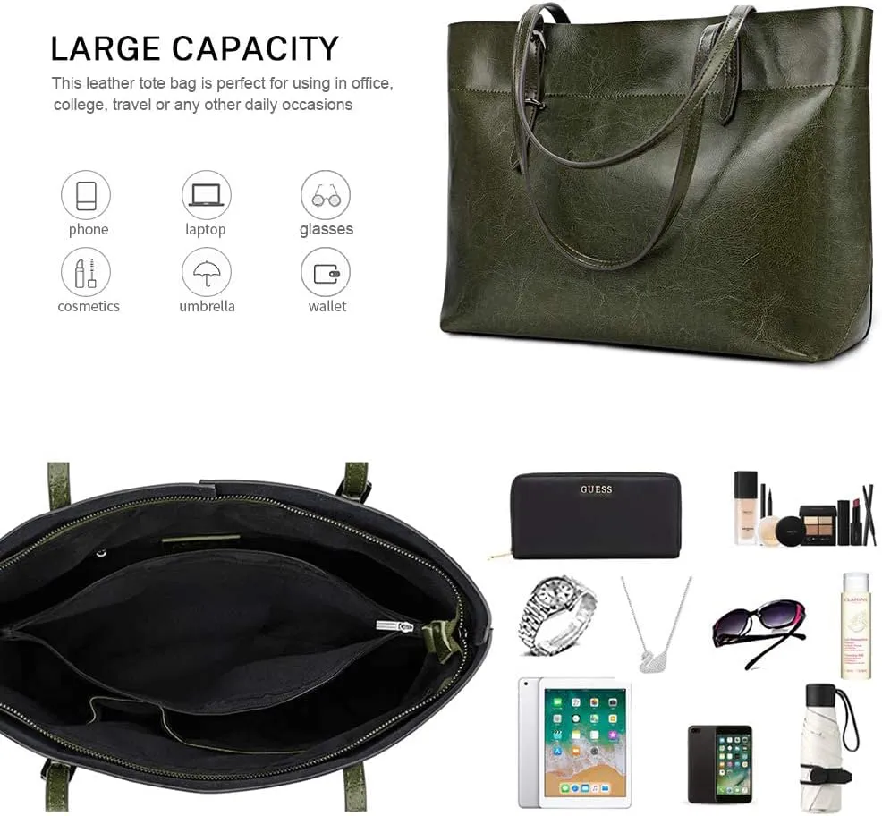 Kattee Vintage Genuine Leather Tote Shoulder Bag for Women Satchel Handbag with Top Handles