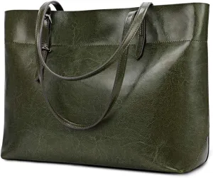 Kattee Vintage Genuine Leather Tote Shoulder Bag for Women Satchel Handbag with Top Handles