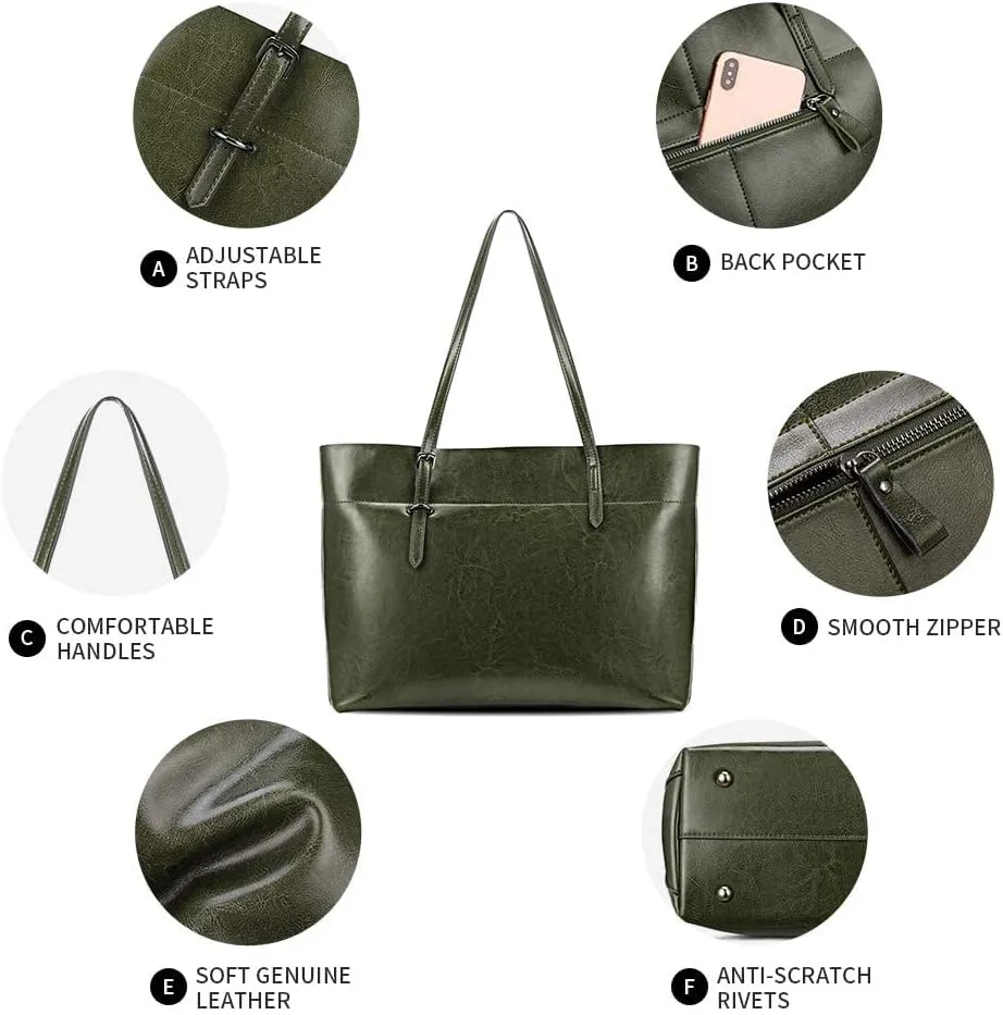 Kattee Vintage Genuine Leather Tote Shoulder Bag for Women Satchel Handbag with Top Handles