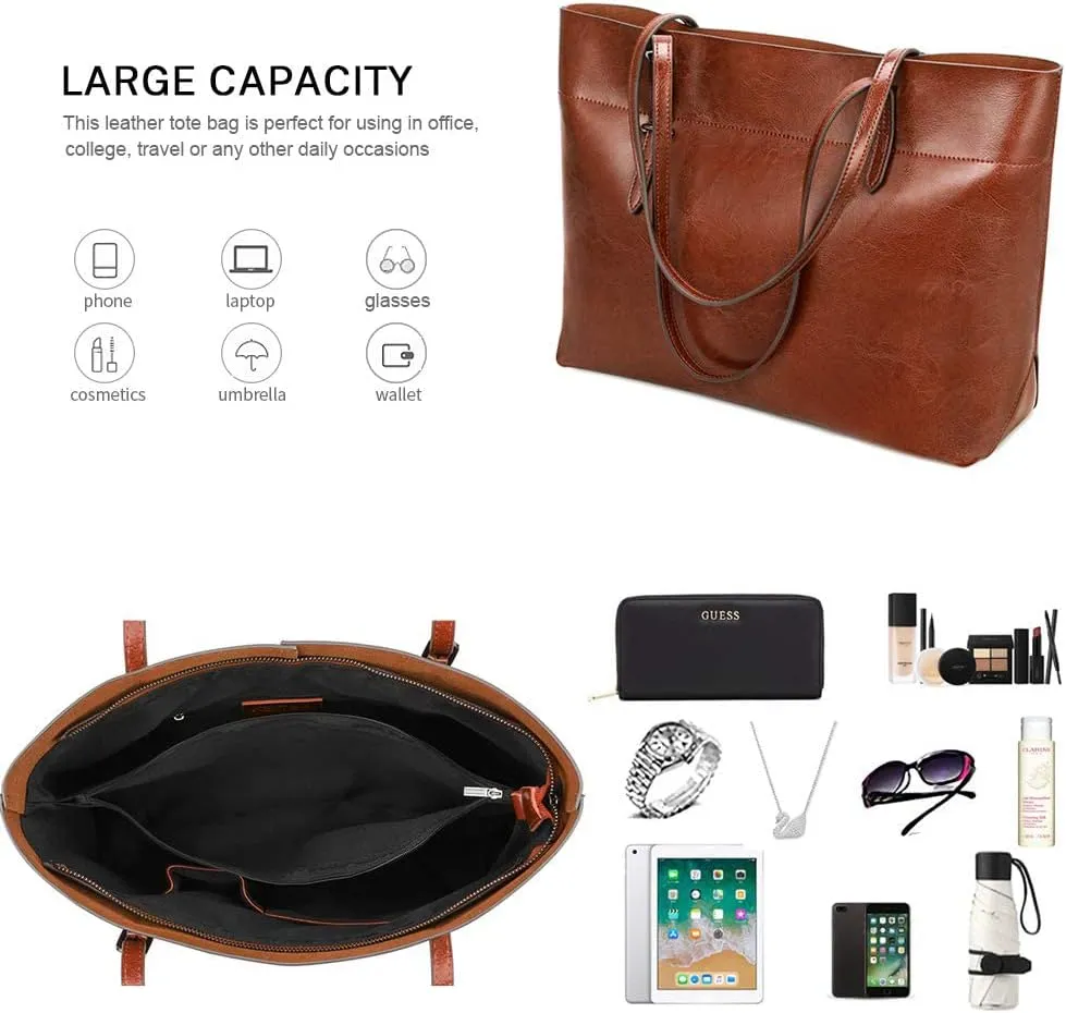 Kattee Vintage Genuine Leather Tote Shoulder Bag for Women Satchel Handbag with Top Handles