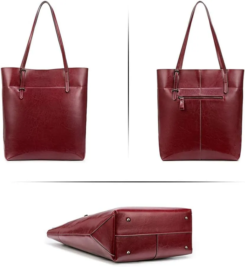 Kattee Vintage Genuine Leather Tote Shoulder Handbag for Woman with Adjustable Handles