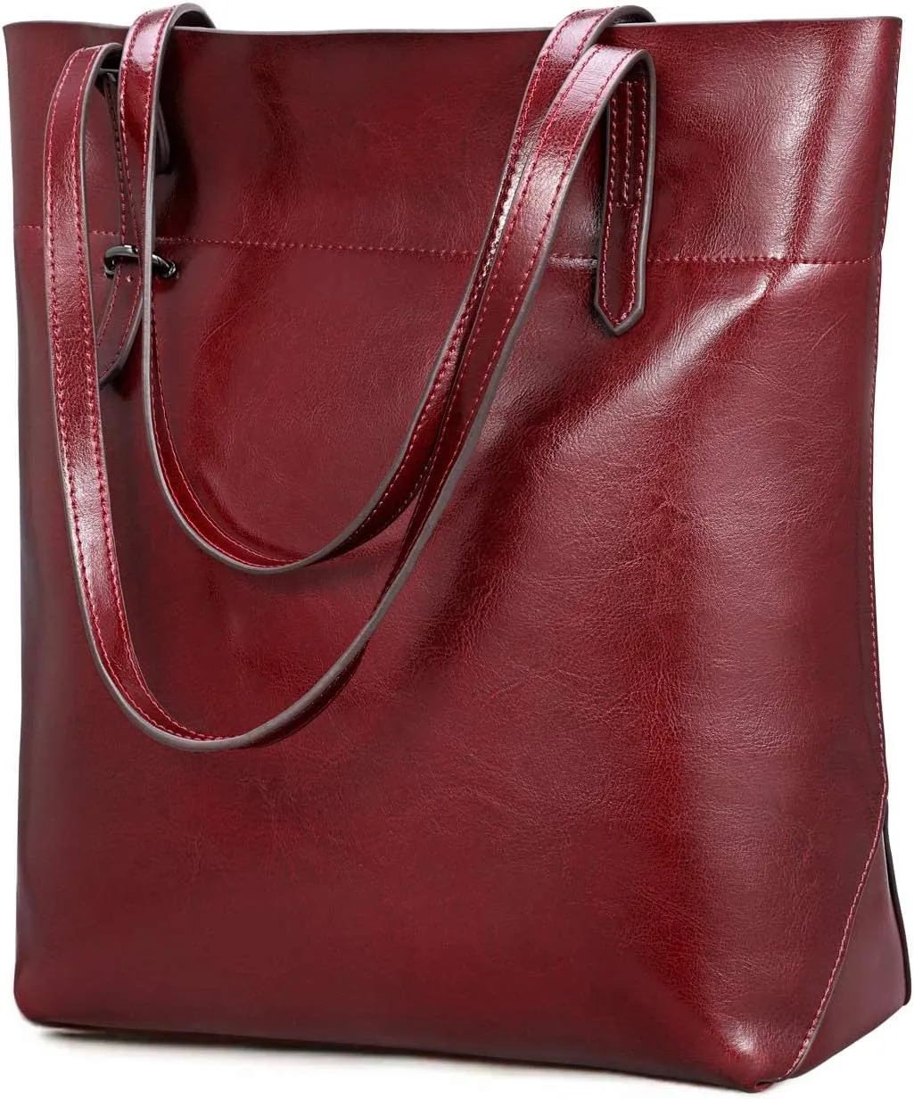 Kattee Vintage Genuine Leather Tote Shoulder Handbag for Woman with Adjustable Handles