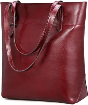 Kattee Vintage Genuine Leather Tote Shoulder Handbag for Woman with Adjustable Handles