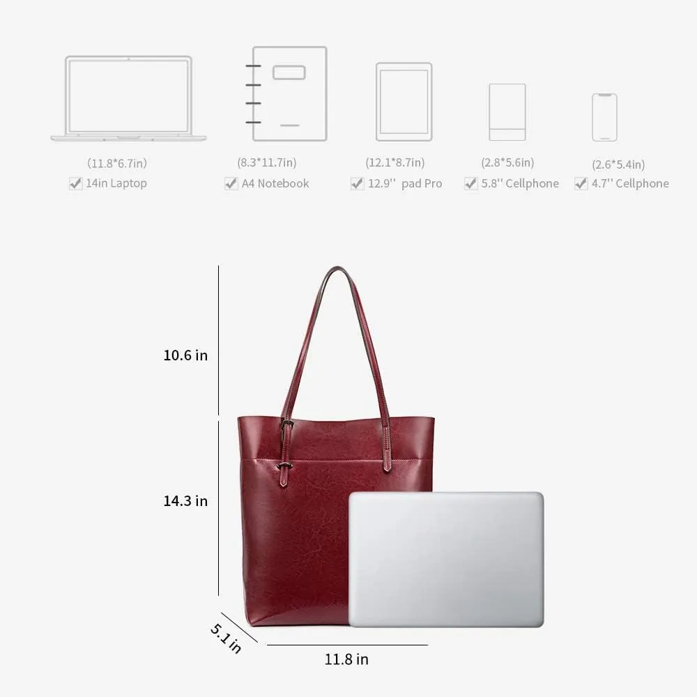 Kattee Vintage Genuine Leather Tote Shoulder Handbag for Woman with Adjustable Handles