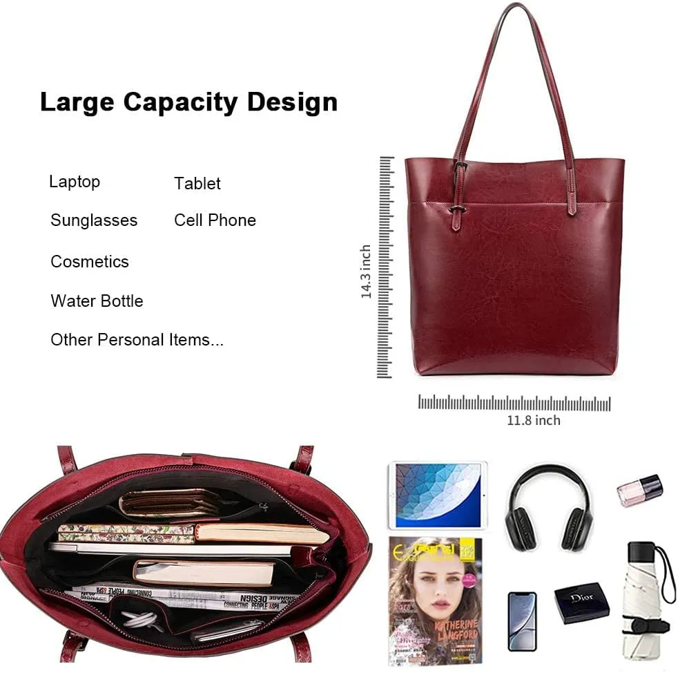 Kattee Vintage Genuine Leather Tote Shoulder Handbag for Woman with Adjustable Handles