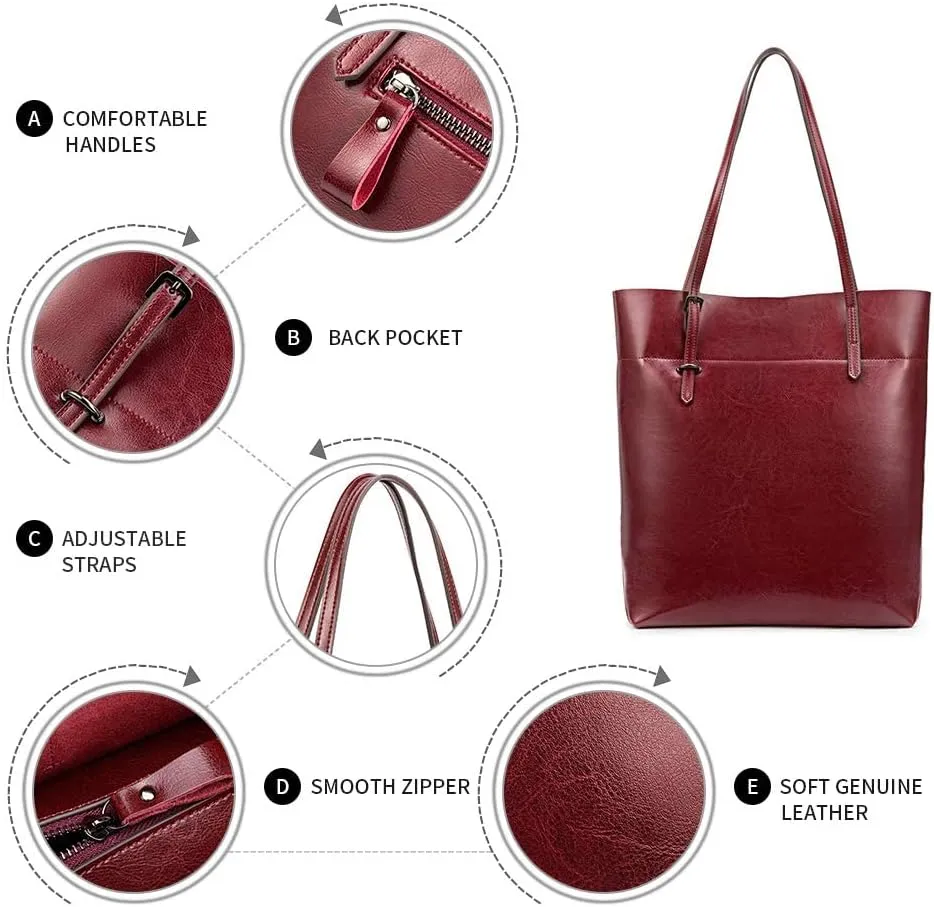 Kattee Vintage Genuine Leather Tote Shoulder Handbag for Woman with Adjustable Handles