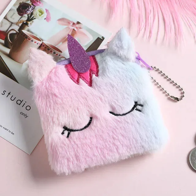Kawaii Unicorn Plush Crossbody Purse 🦄✨ Fluffy Rainbow Handbag for Little Girls 🌈💖 Cute Cartoon Furry Shoulder Bag