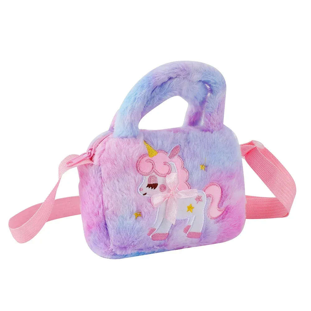 Kawaii Unicorn Plush Crossbody Purse 🦄✨ Fluffy Rainbow Handbag for Little Girls 🌈💖 Cute Cartoon Furry Shoulder Bag