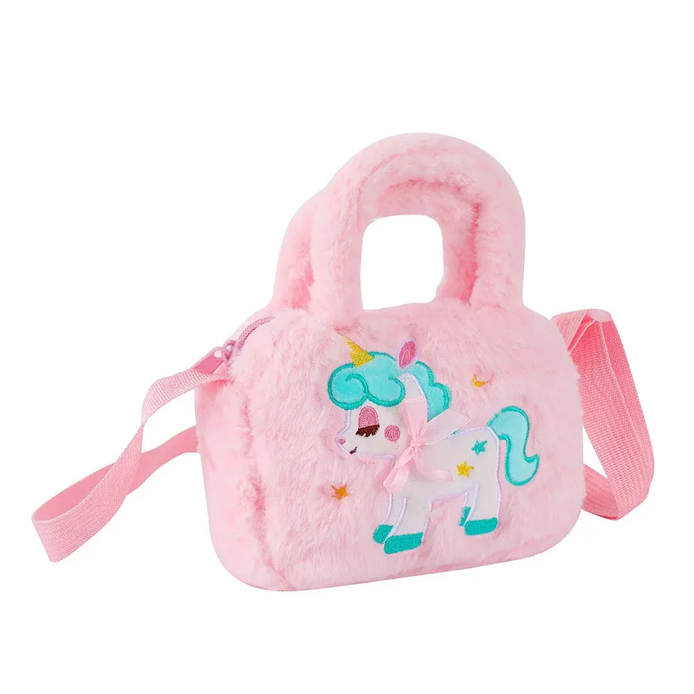 Kawaii Unicorn Plush Crossbody Purse 🦄✨ Fluffy Rainbow Handbag for Little Girls 🌈💖 Cute Cartoon Furry Shoulder Bag