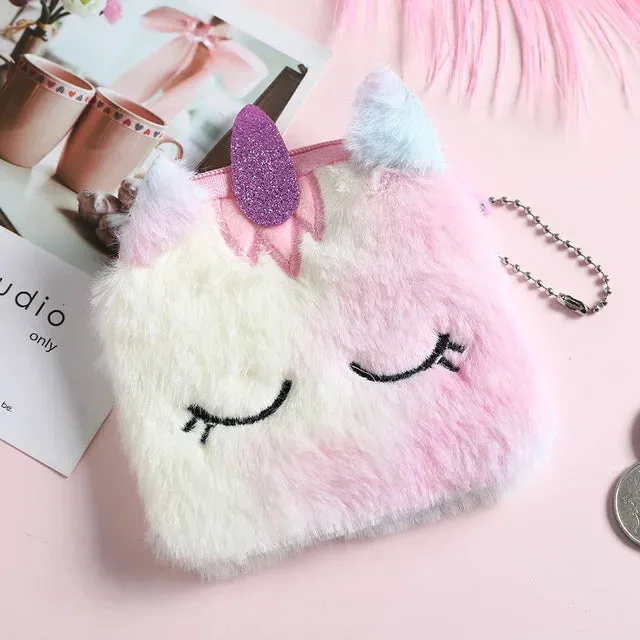 Kawaii Unicorn Plush Crossbody Purse 🦄✨ Fluffy Rainbow Handbag for Little Girls 🌈💖 Cute Cartoon Furry Shoulder Bag