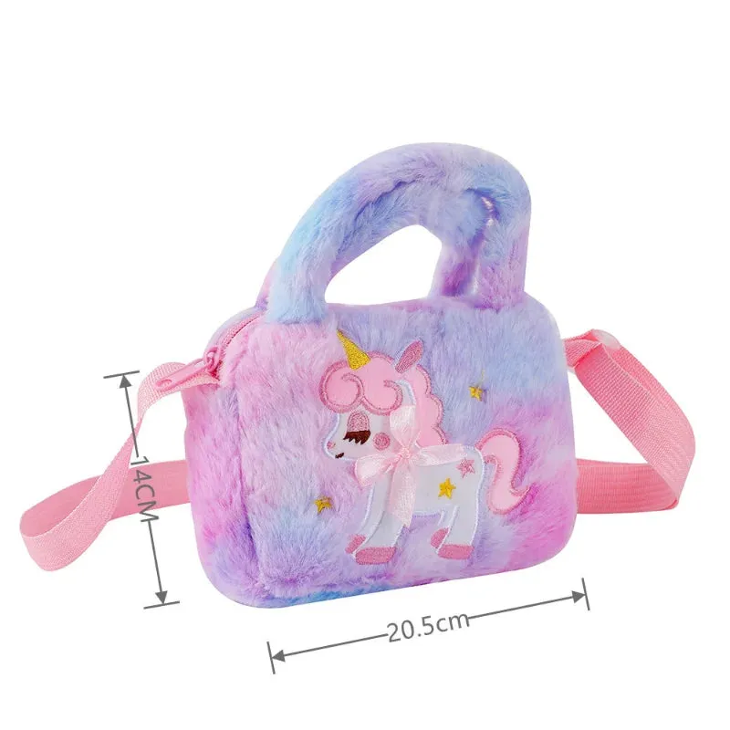 Kawaii Unicorn Plush Crossbody Purse 🦄✨ Fluffy Rainbow Handbag for Little Girls 🌈💖 Cute Cartoon Furry Shoulder Bag