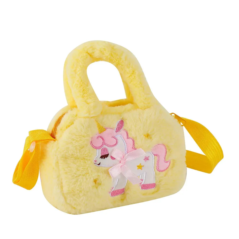 Kawaii Unicorn Plush Crossbody Purse 🦄✨ Fluffy Rainbow Handbag for Little Girls 🌈💖 Cute Cartoon Furry Shoulder Bag