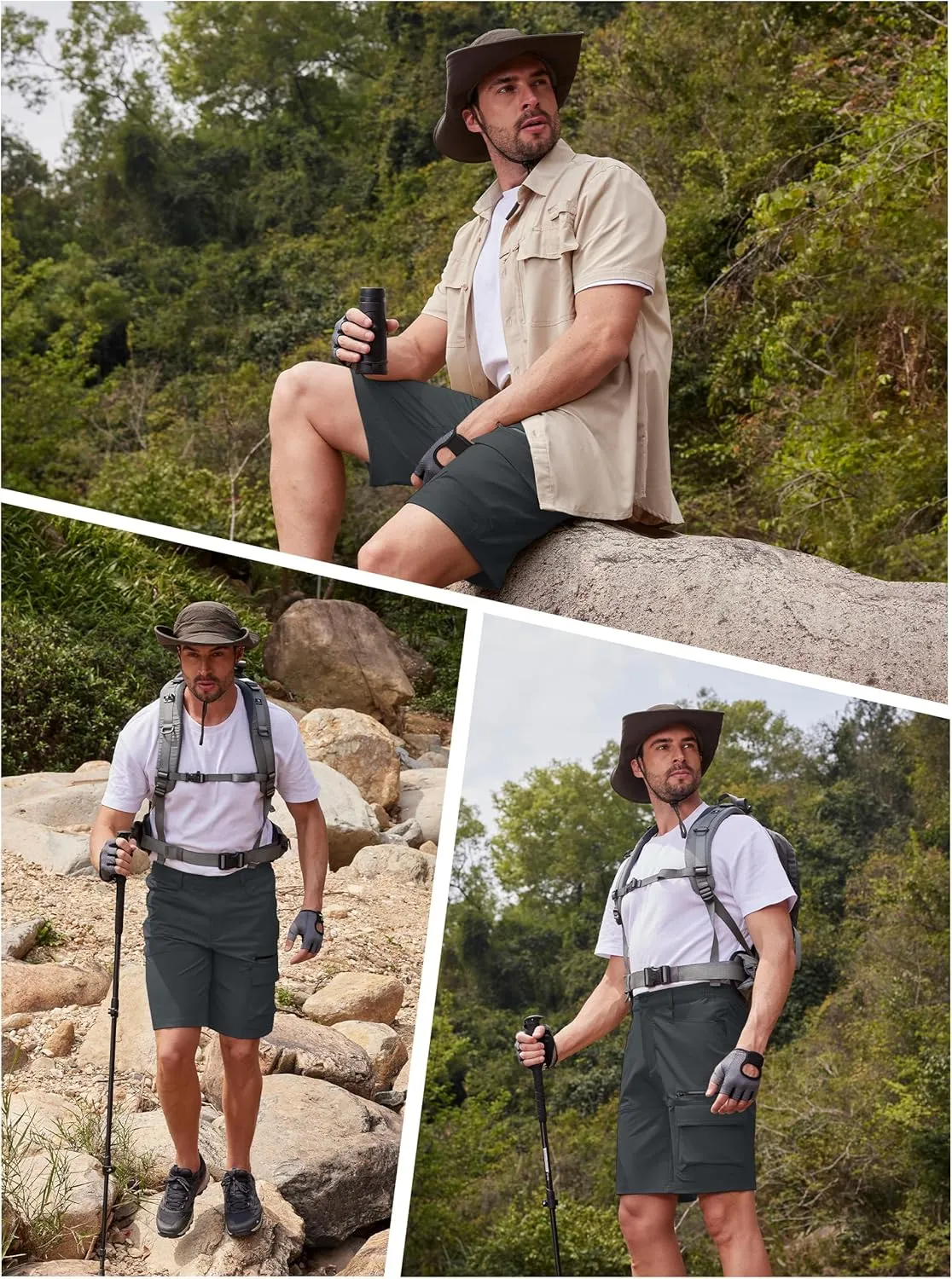KEFITEVD Men's Hiking Shorts Outdoor Casual Quick Dry Water Resistant Lightweight Cargo Fishing Tactical Shorts