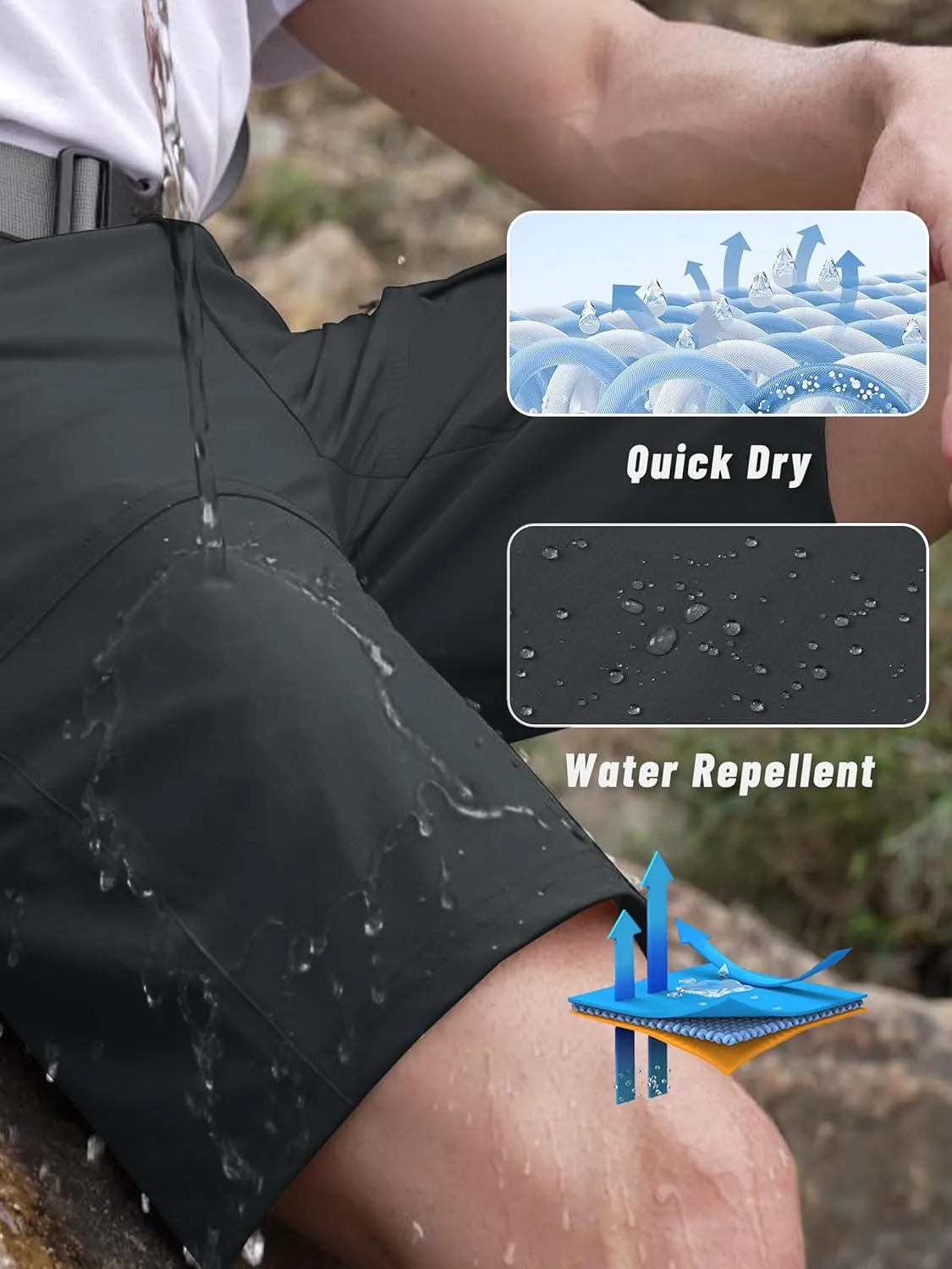 KEFITEVD Men's Hiking Shorts Outdoor Casual Quick Dry Water Resistant Lightweight Cargo Fishing Tactical Shorts