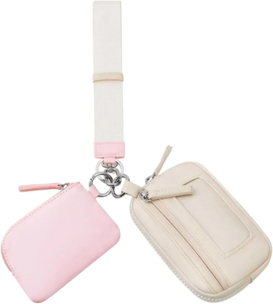 Keychain Wristlet Wallet Small Wallet with Keyring Organizer Waterproof Casual Women Men Purse for Party Shopping Backpacking, Pink Beige